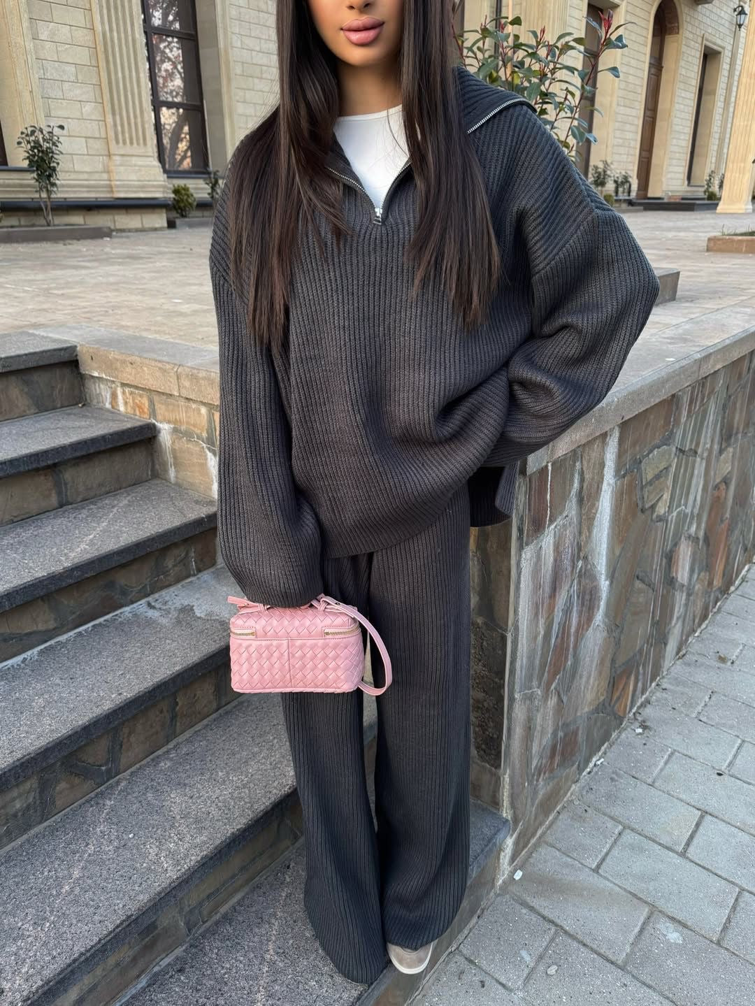 Ensemble maille col zippé