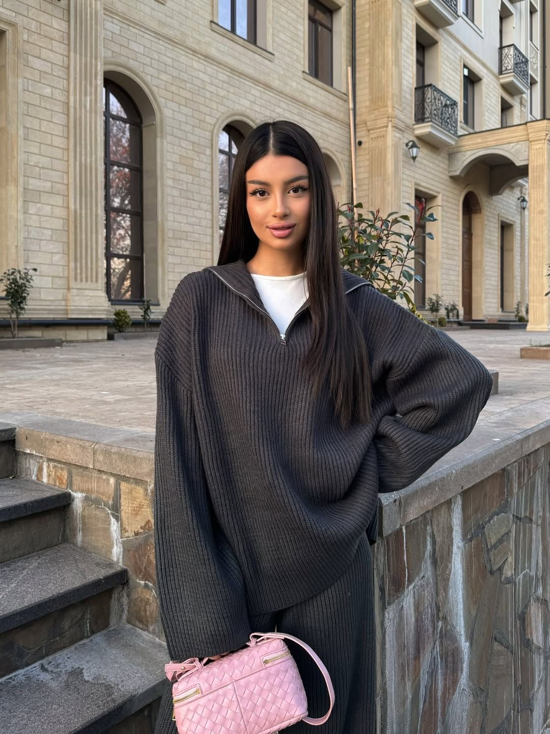 Ensemble maille col zippé
