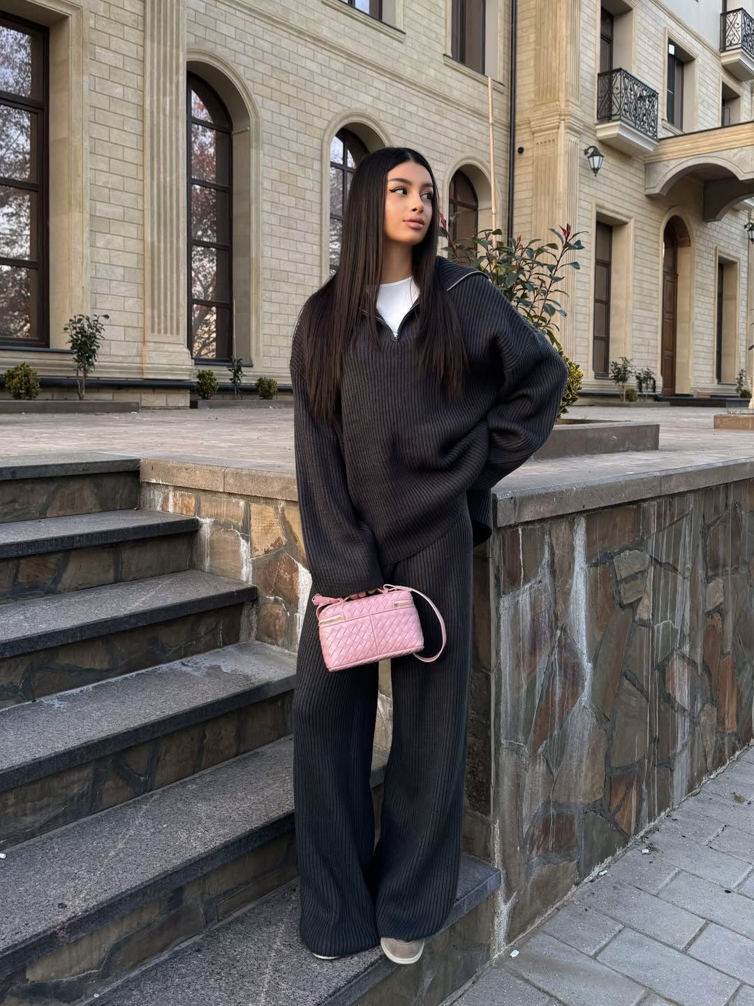 Ensemble maille col zippé